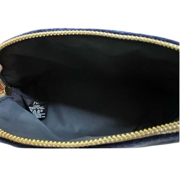 DIOR NEW Trousse Pouch Make Up Bag Navy Blue Velvet CD Logo Gold Zipper Trim - Picture 9 of 11